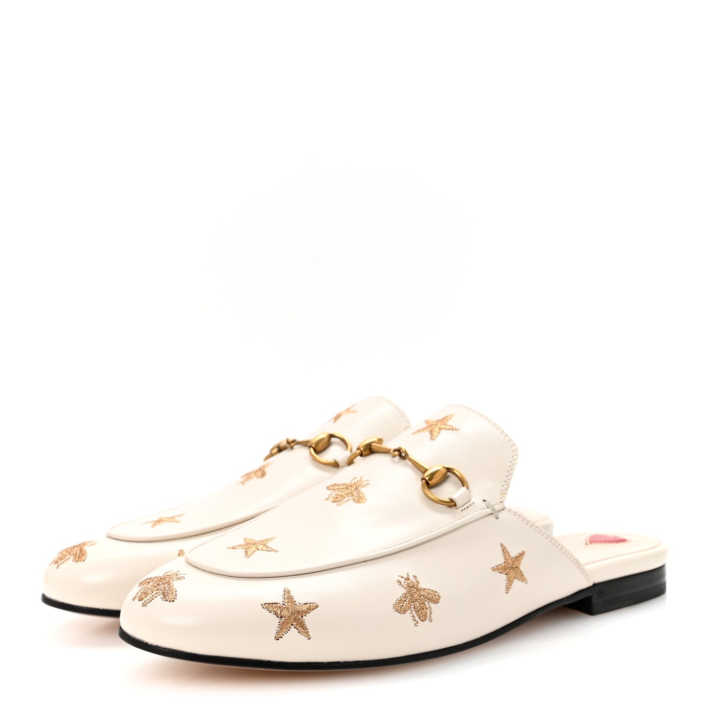 Goatskin Bee Star Embroidered Womens Princetown Slippers 39 Mystic White