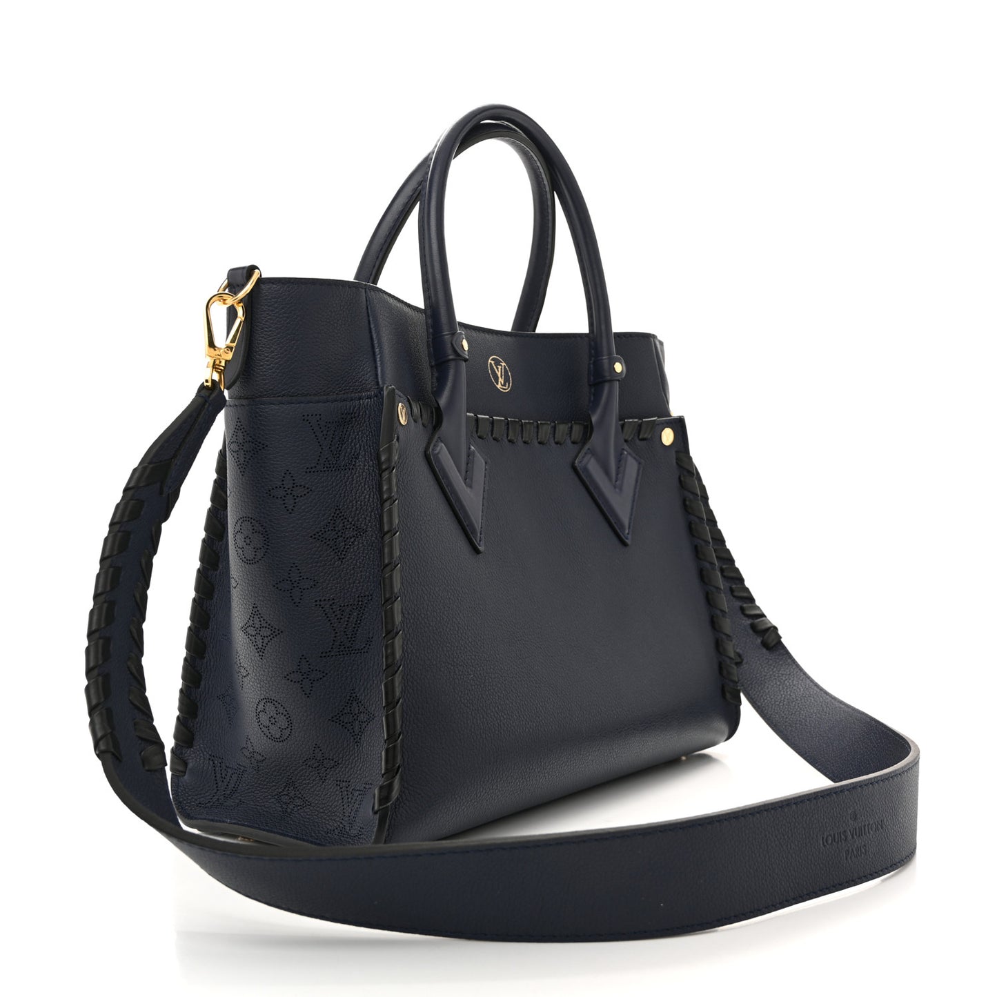 Calfskin Mahina Braided On My Side MM Navy