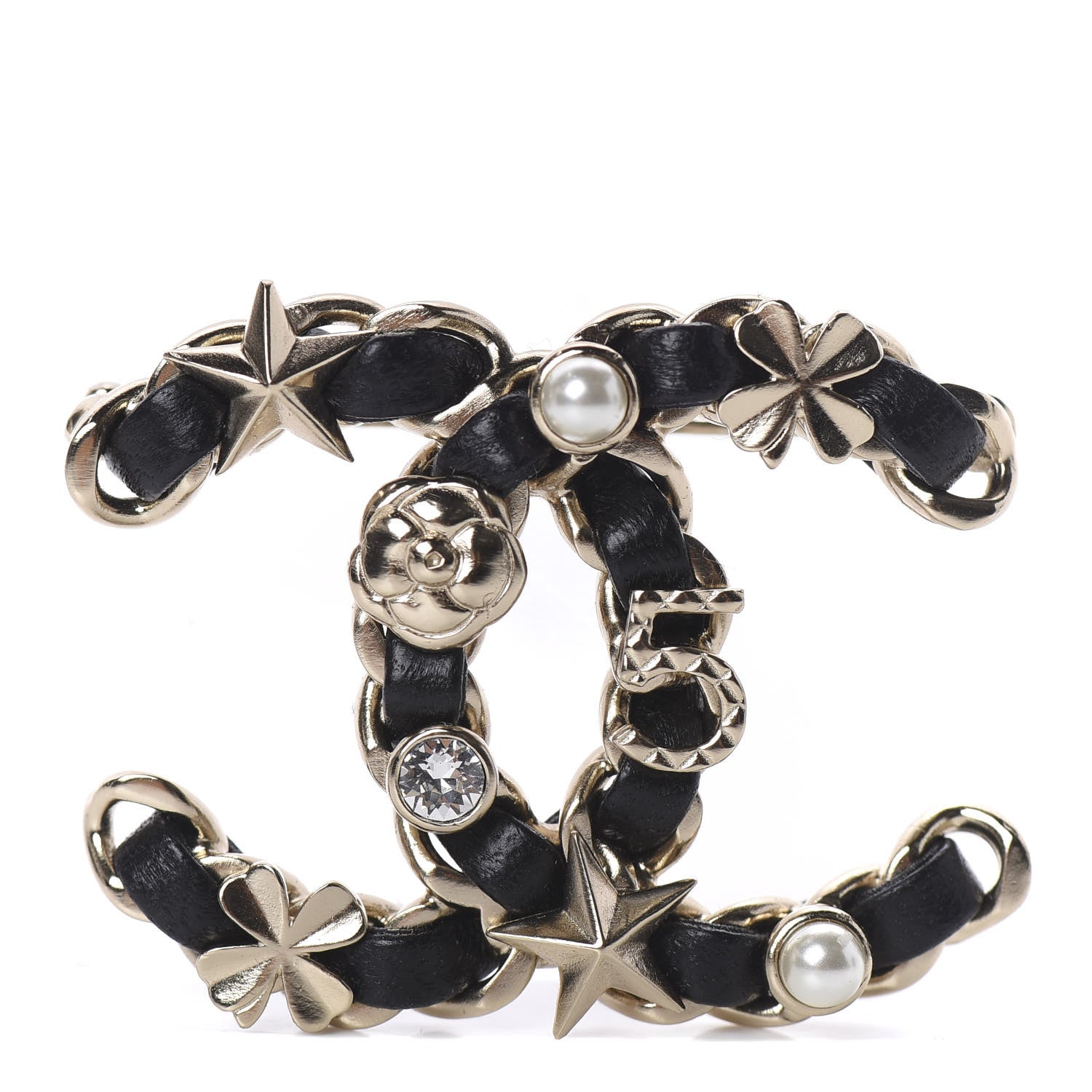 Chanel Lambskin Pearl Strass Sergeant Brooch Gold 1 of 3