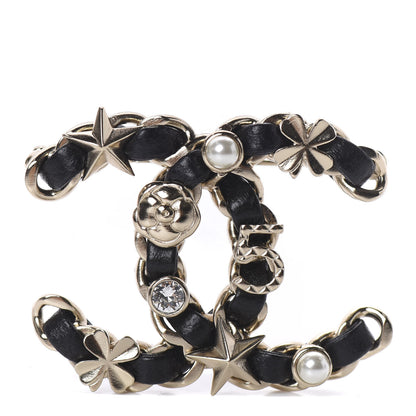Chanel Lambskin Pearl Strass Sergeant Brooch Gold 1 of 3