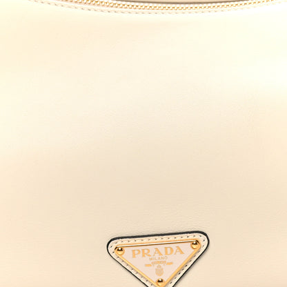 Prada Soft Grain Calfskin Large Demi-Lune Shoulder Bag White 7 of 9