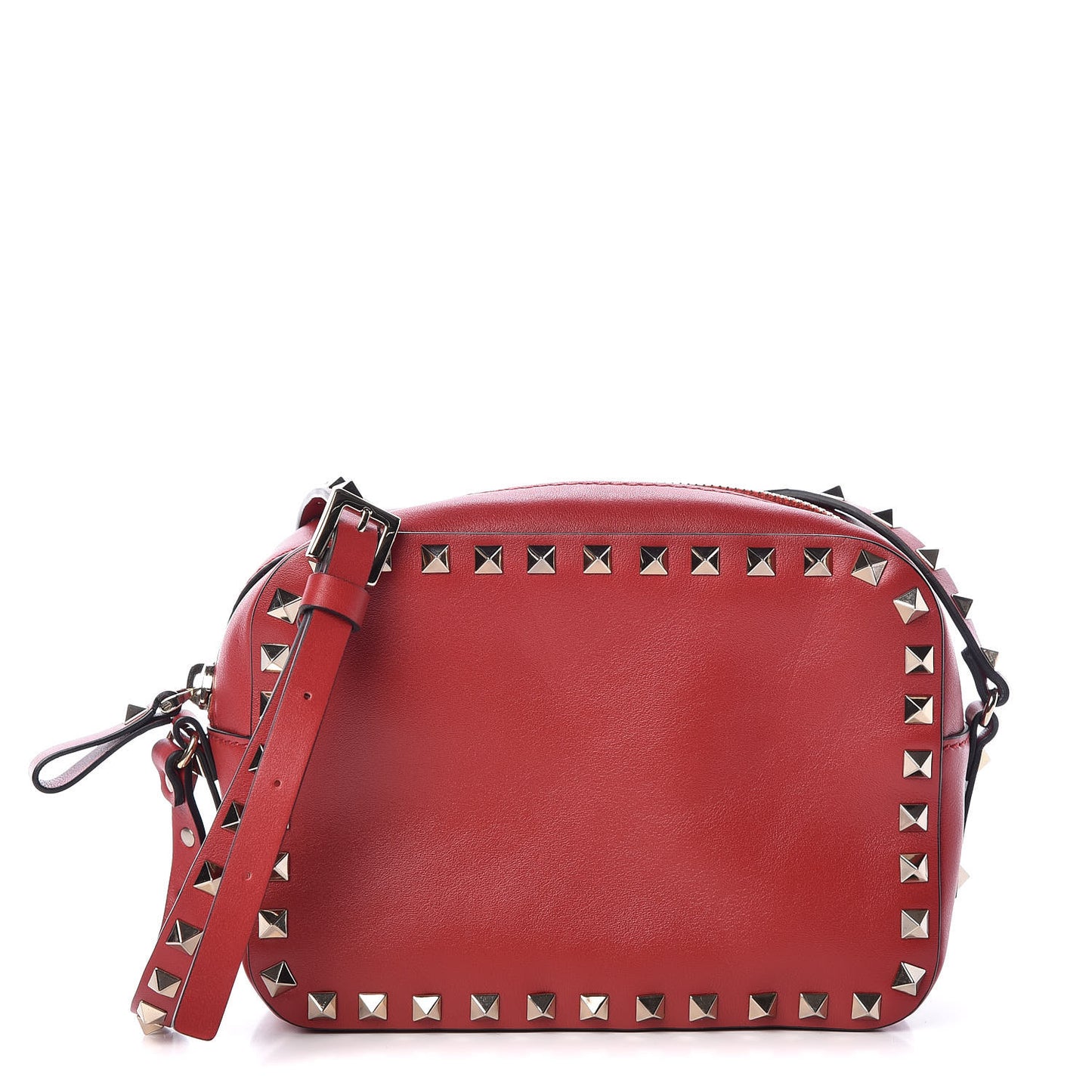Calfskin Rockstud Camera Crossbody Bag Red