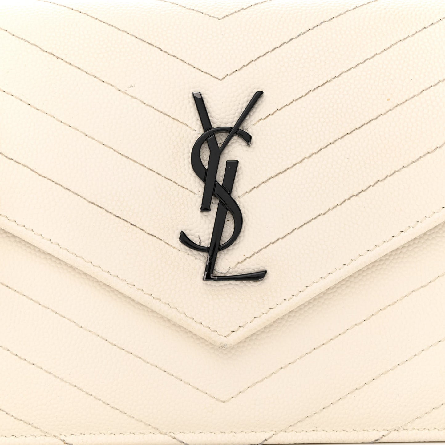 Grain De Poudre Matelasse Chevron Monogram Envelope Chain Wallet Dove White