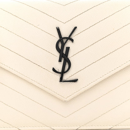 Saint Laurent Grain De Poudre Matelasse Chevron Monogram Envelope Chain Wallet Dove White 9 of 18