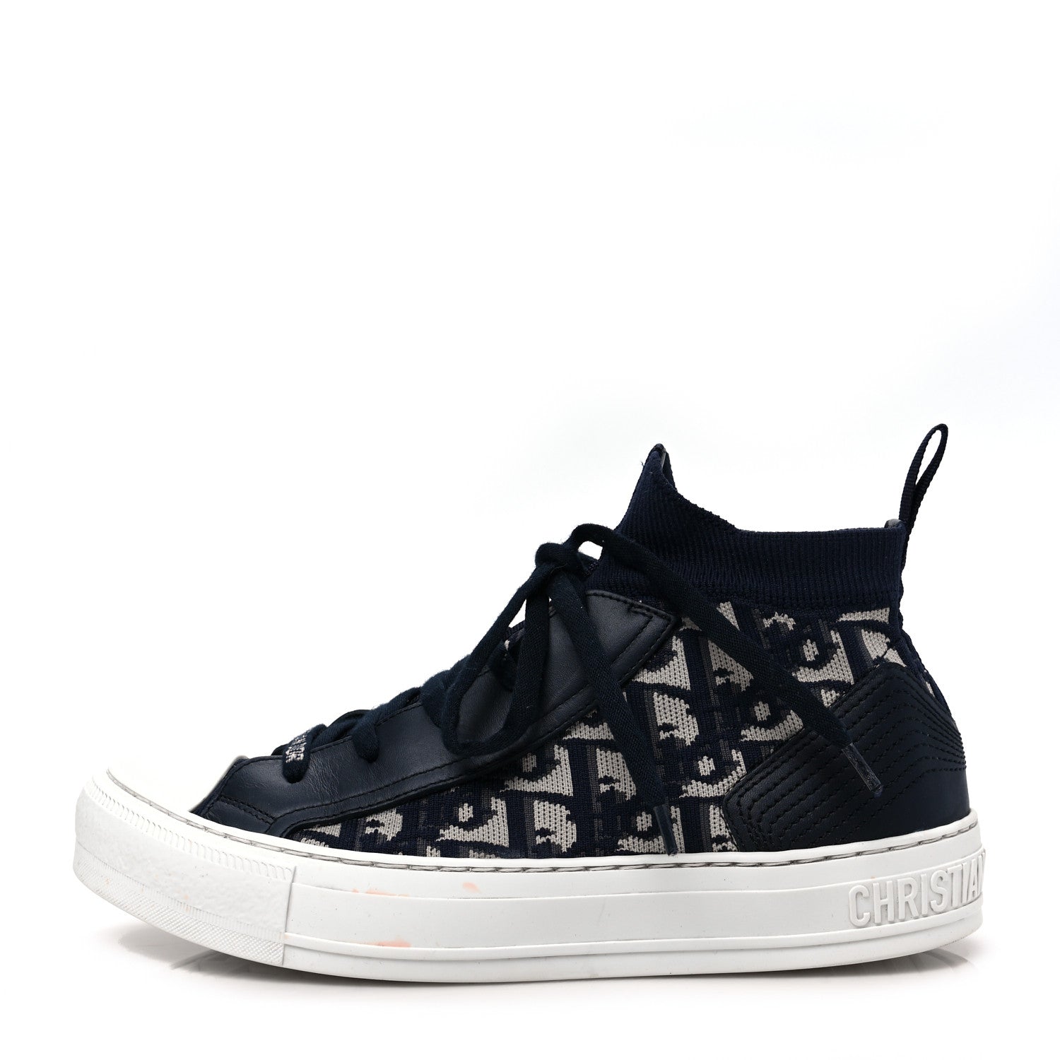 Christian Dior Technical Knit Calfskin Oblique Womens Walk'n Dior Mid Top Sneakers 38 Deep Blue 1 of 8