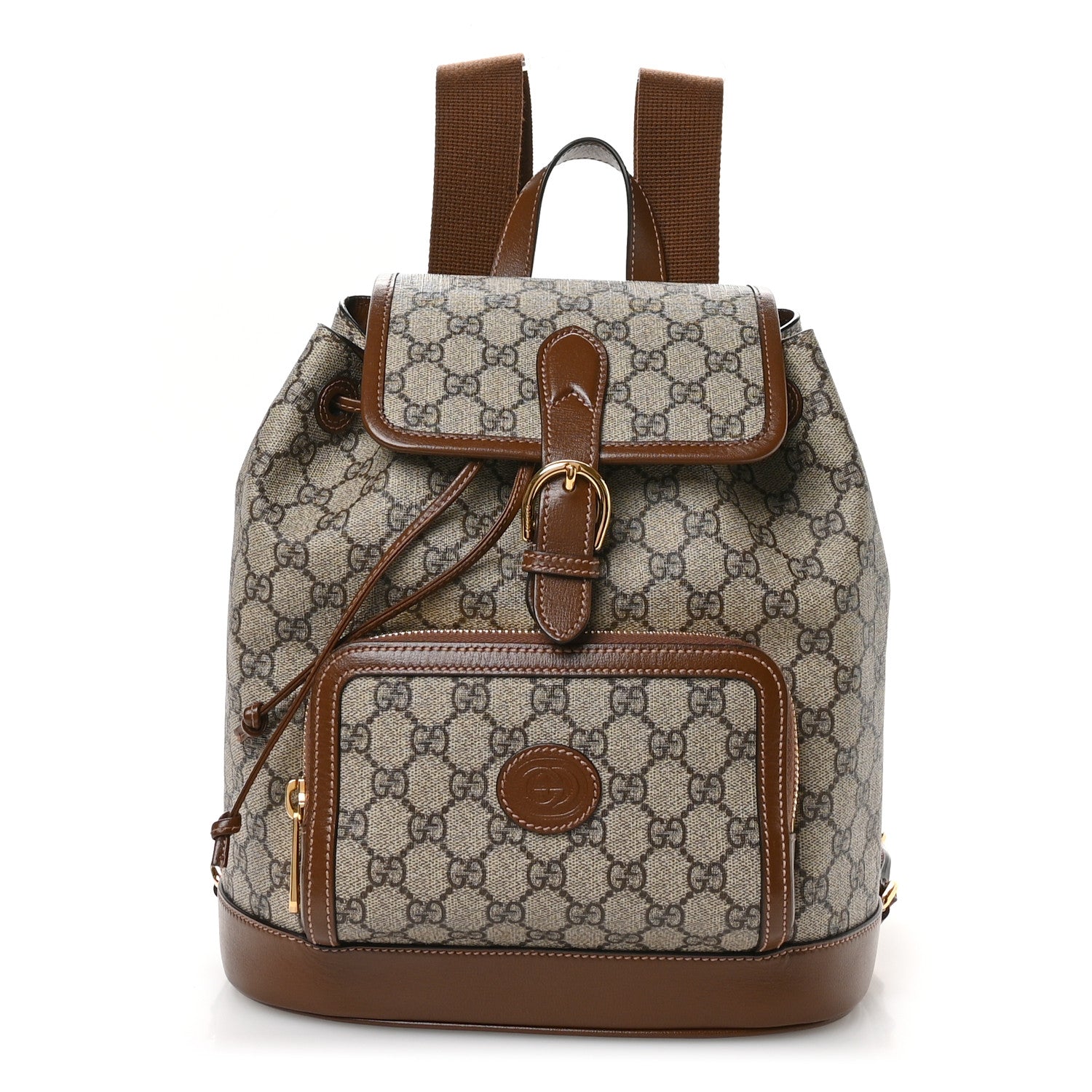 Gucci GG Supreme Monogram Azalea Calfskin Retro Interlocking G Buckle Backpack Beige Ebony Brown Sugar 1 of 11