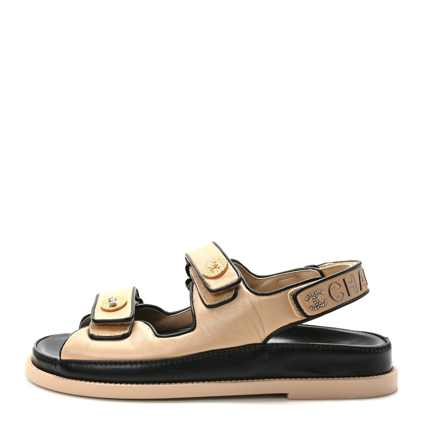 Lambskin Velcro Dad Slide Sandals 38 Beige Black