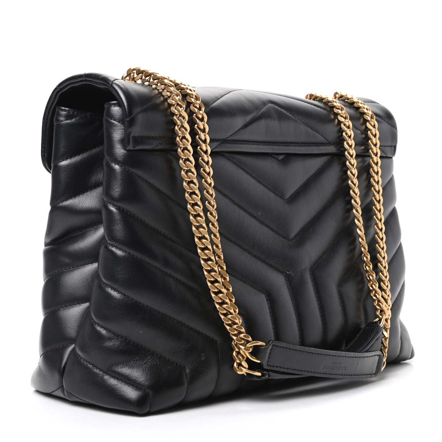 Calfskin Y Quilted Monogram Medium Loulou Chain Satchel Black