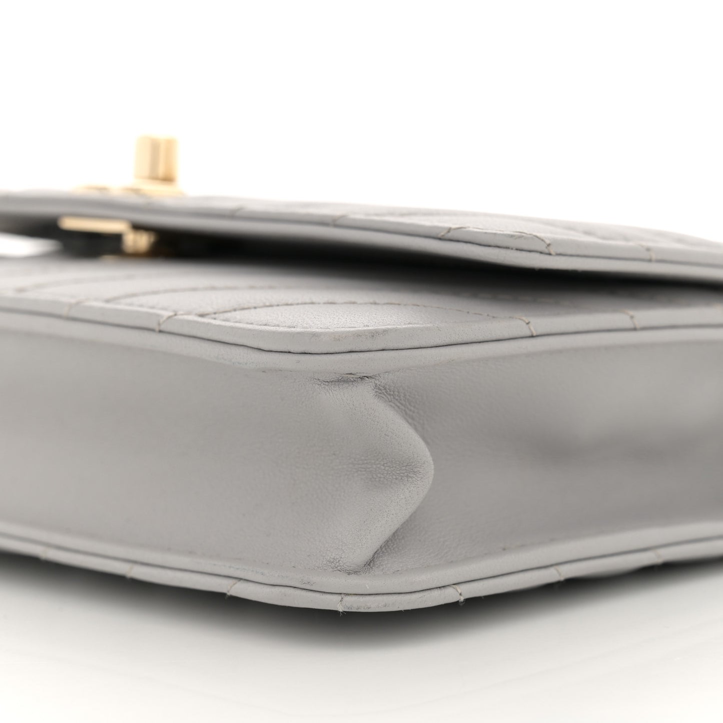Lambskin Chevron Quilted Trendy CC Wallet On Chain WOC Grey
