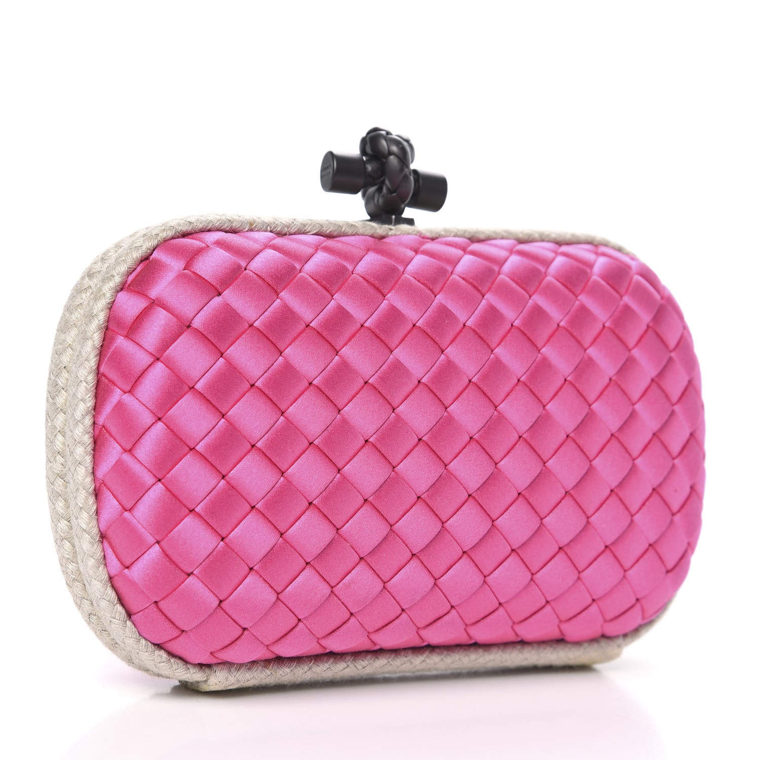 Bottega Veneta Satin Intreccio Impero Knot Clutch Rosa Shock 3 of 9