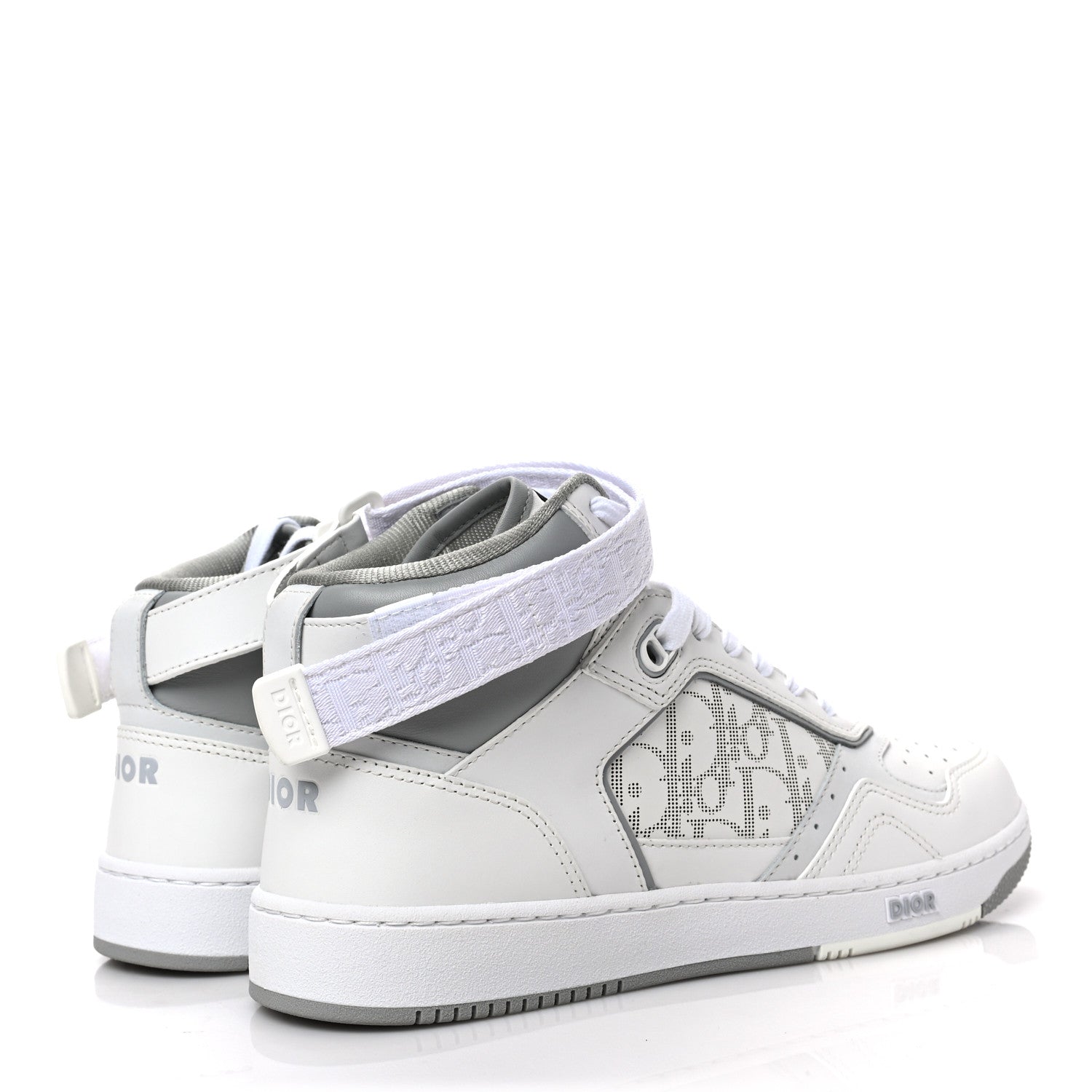 Christian Dior Smooth Calfskin Oblique Galaxy Perforated Mens B27 Mid Top Sneakers 41 White Grey 4 of 8