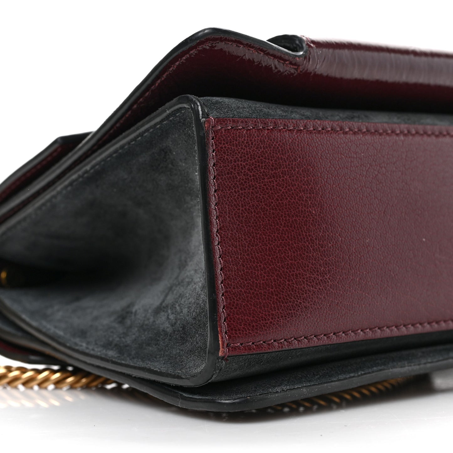 Crinkled Patent Deerskin Suede Small GV3 Shoulder Bag Aubergine Graphite