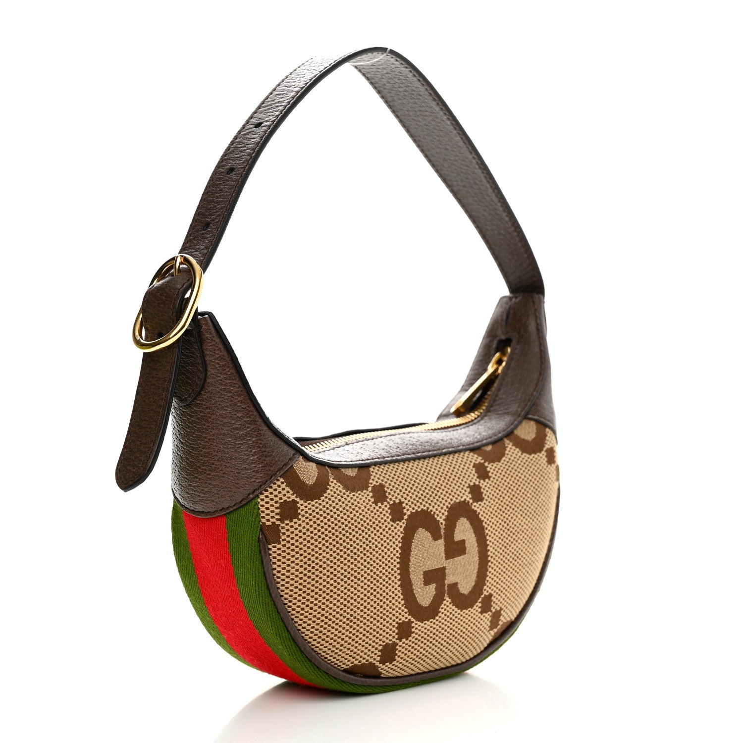 Gucci Monogram Jumbo GG Textured Dollar Calfskin Web Mini Ophidia Half Moon Hobo Camel Ebony New Acero 2 of 10