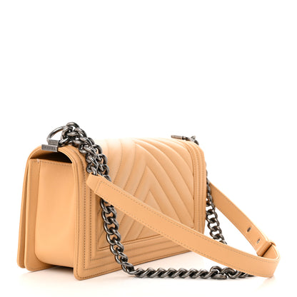 Chanel Calfskin Chevron Quilted Medium Boy Flap Beige 3 of 11
