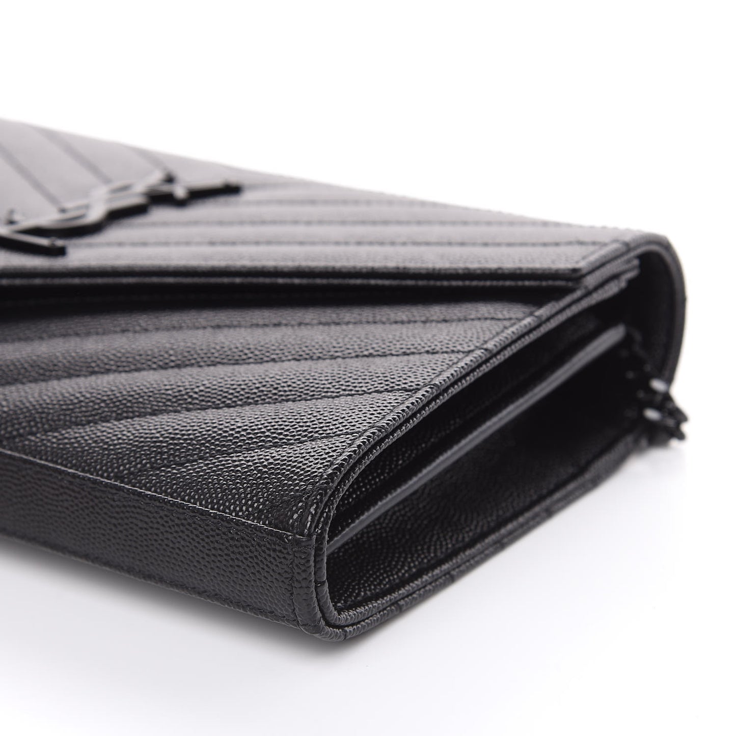 Grain De Poudre Matelasse Chevron Monogram Chain Wallet Black