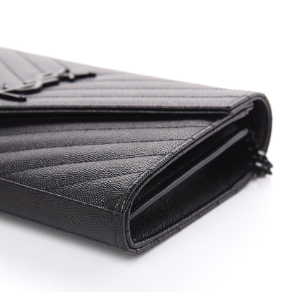 Saint Laurent Grain De Poudre Matelasse Chevron Monogram Chain Wallet Black 7 of 8