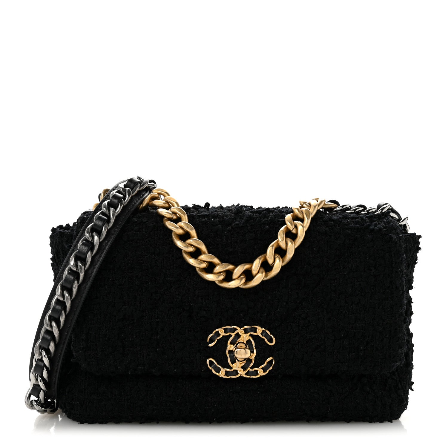 Chanel Tweed Quilted Medium Chanel 19 Flap Black 1 of 13