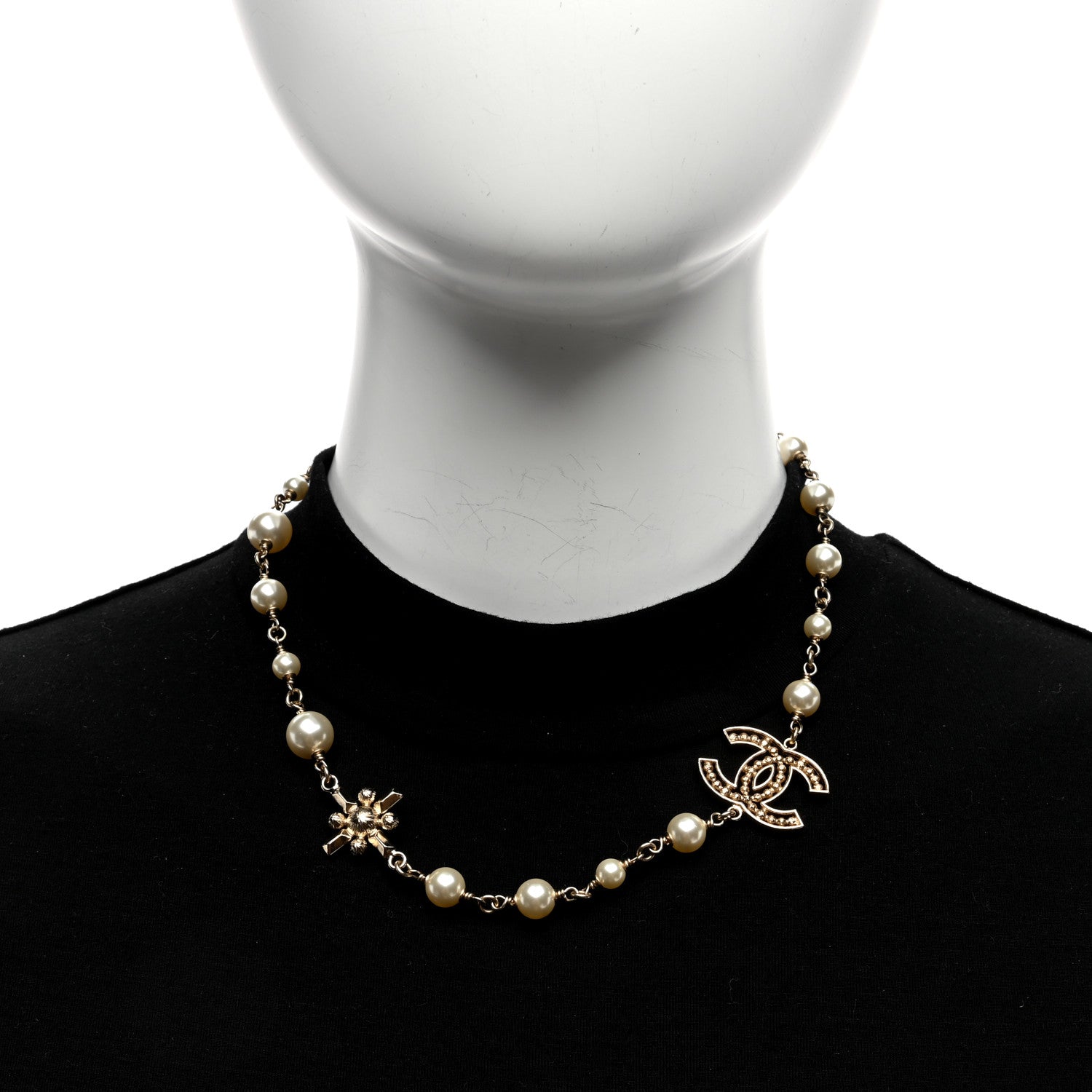 Chanel Crystal Baguette Pearl CC Cross Short Necklace Gold 3 of 4