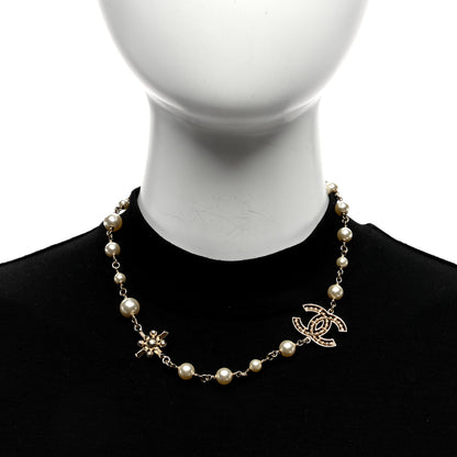 Chanel Crystal Baguette Pearl CC Cross Short Necklace Gold 3 of 4