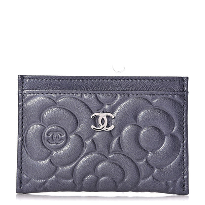 Chanel Goatskin Camellia Embossed Card Holder Dark Blue 1 of 9