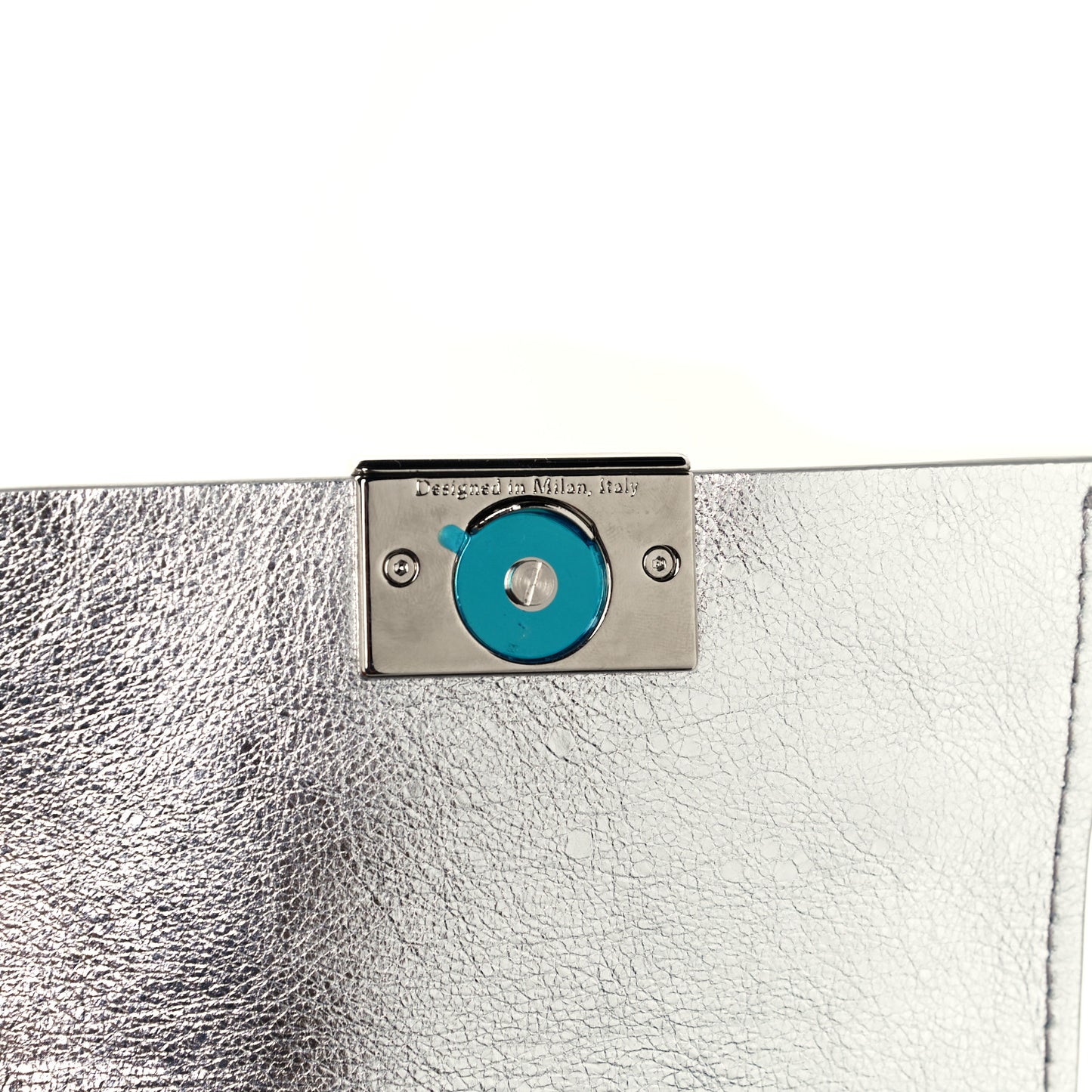 Calfskin Metallic Small Binder Clip Crossbody Silver