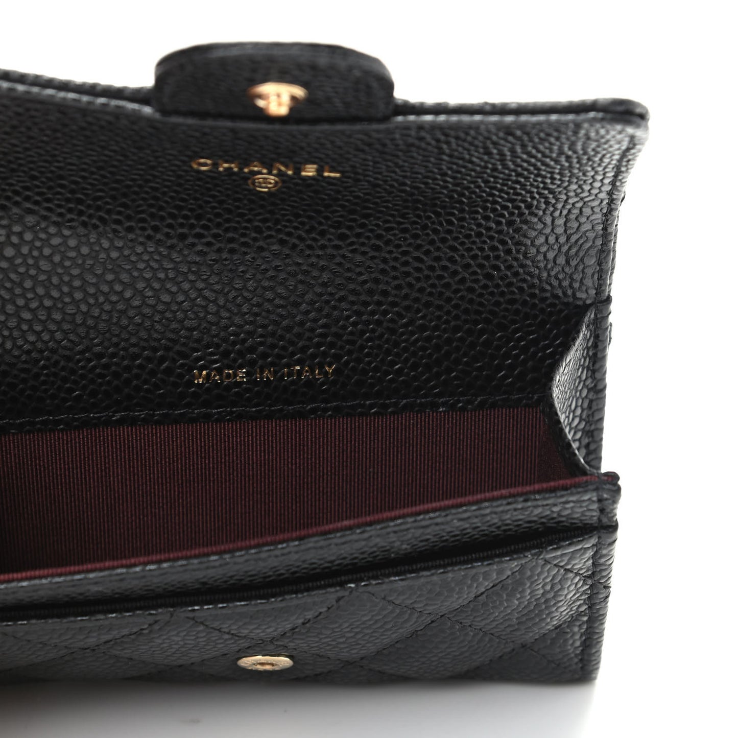 Caviar Quilted Flap Card Holder Wallet Black