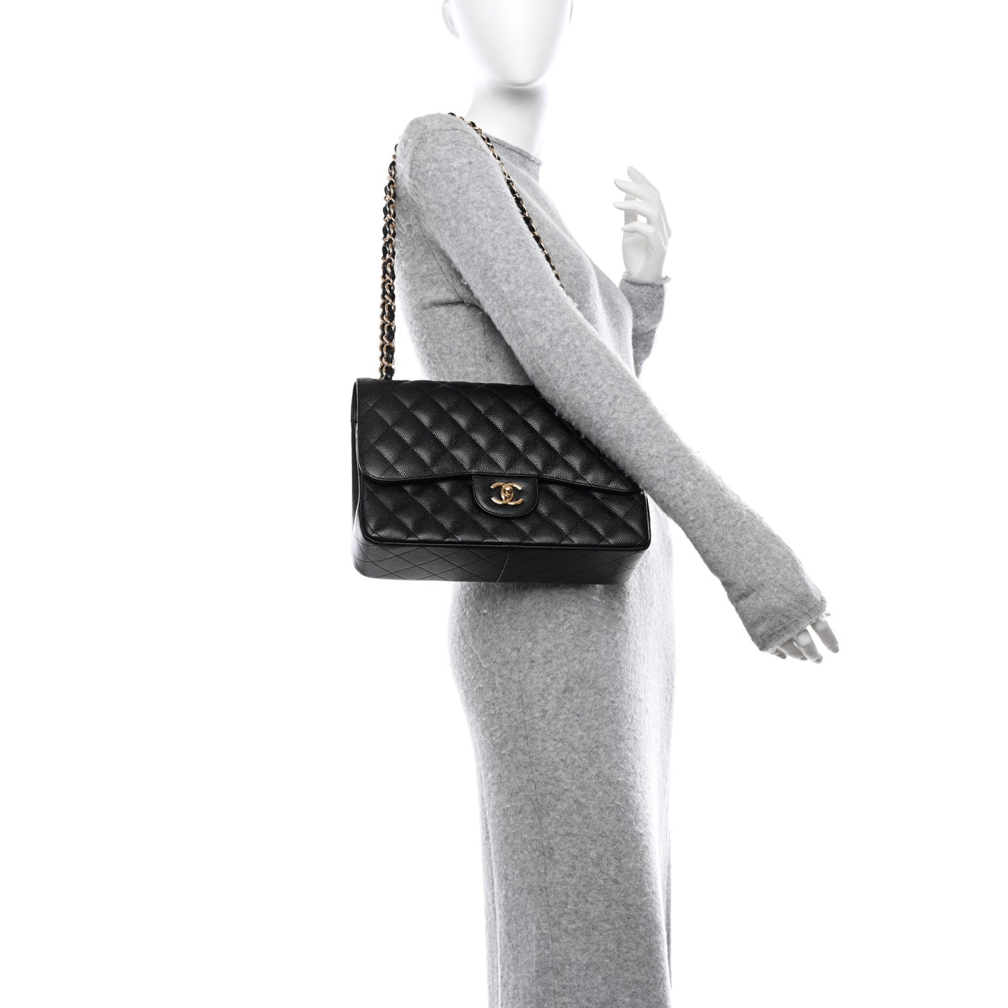 Caviar Quilted Jumbo Double Flap Black