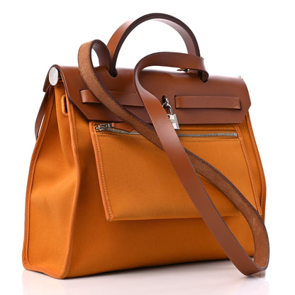 Hermes Toile Officer Vache Hunter Herbag Zip 31 PM Jaune Ambre Natural 4 of 12