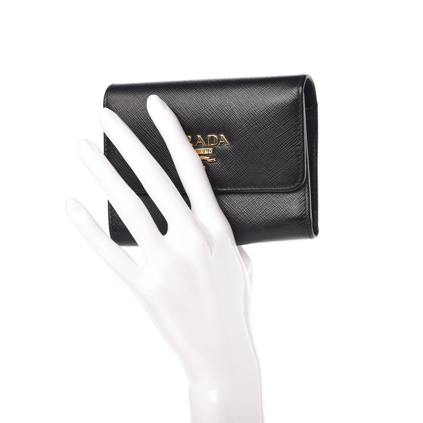 Saffiano Metal Tri-Fold Wallet Black