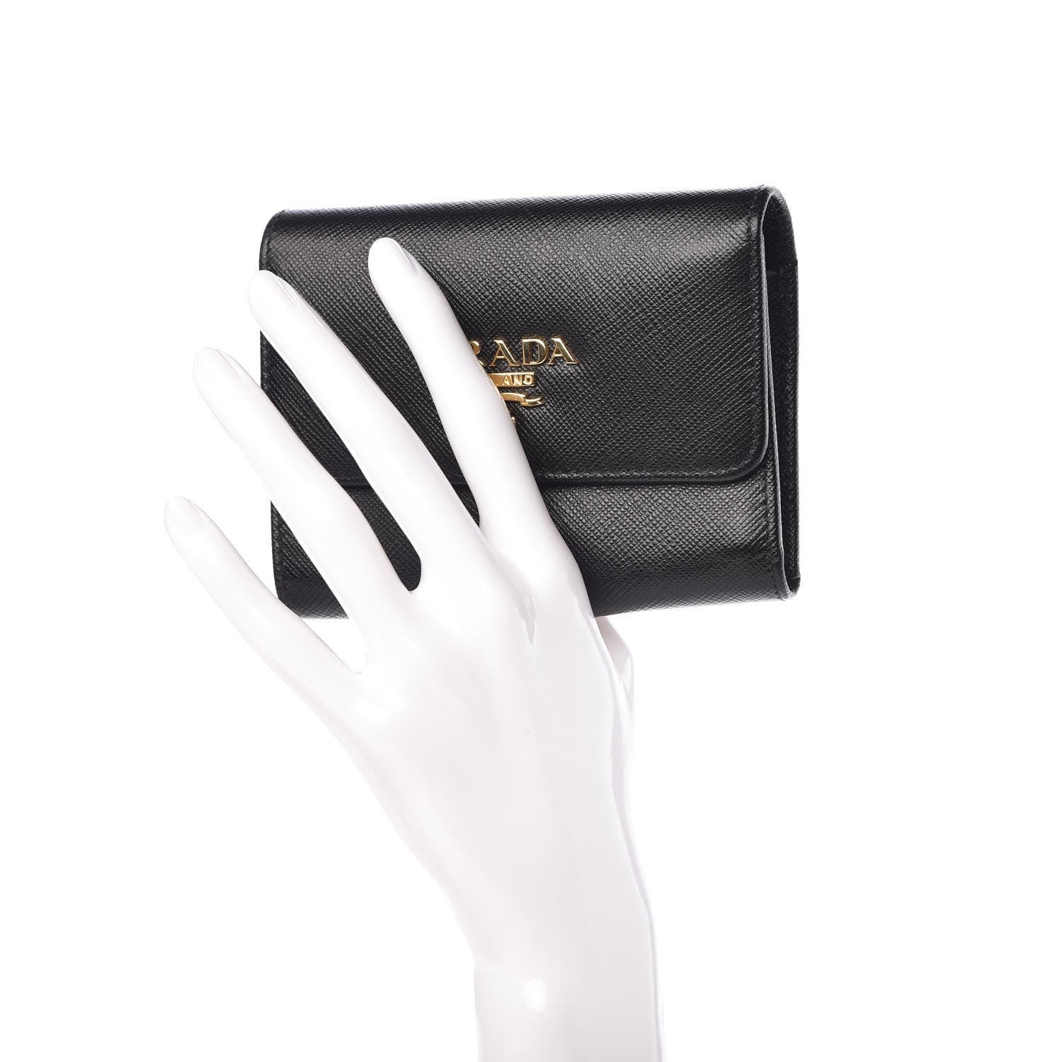 Prada Saffiano Metal Tri-Fold Wallet Black 2 of 7