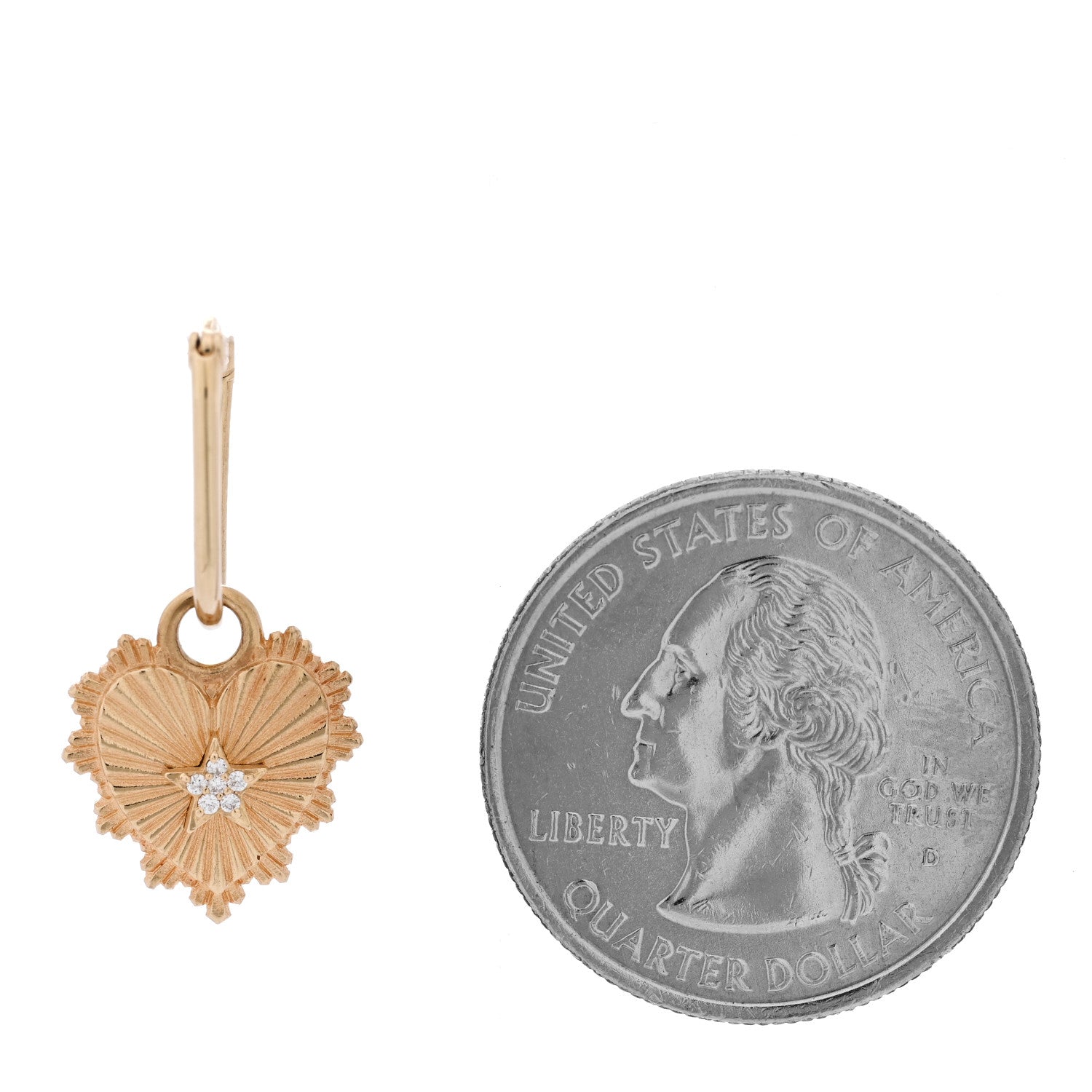 Foundrae 18K Yellow Gold Diamond Miniature Heart Medallion Pendant Petite Fob Link Single Earring 2 of 4