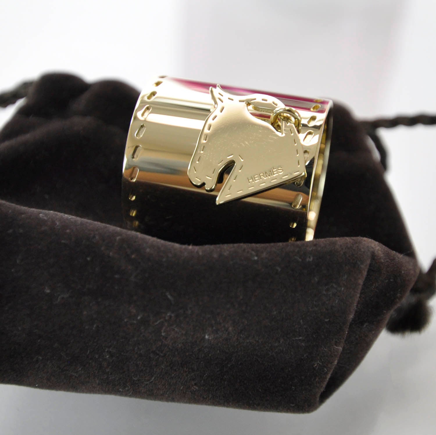 Hermes Tete de Cheval Horse Scarf Ring Gold 4 of 5
