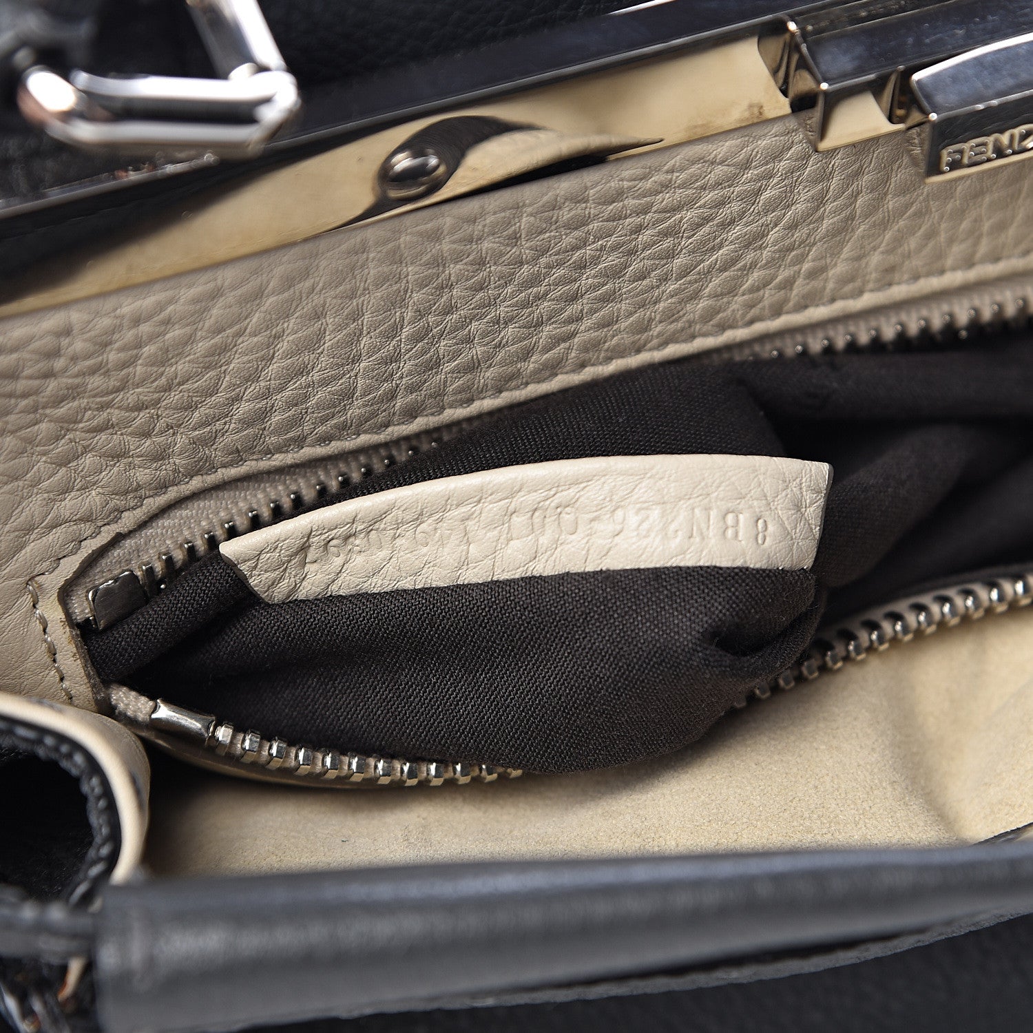 Fendi Cuoio Romano Selleria Bi-Color Medium Peekaboo Iconic Satchel Asfalto Latte 10 of 14