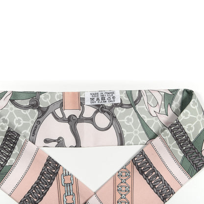 Hermes Silk La Promenade Du Matin Twilly Black Rose Poudre Celadon 2 of 4
