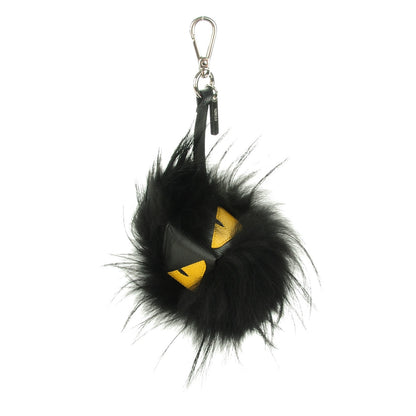 Fendi Vitello Elite Fox Fur Fusto Monster Bag Bug Charm Black Yellow 1 of 4