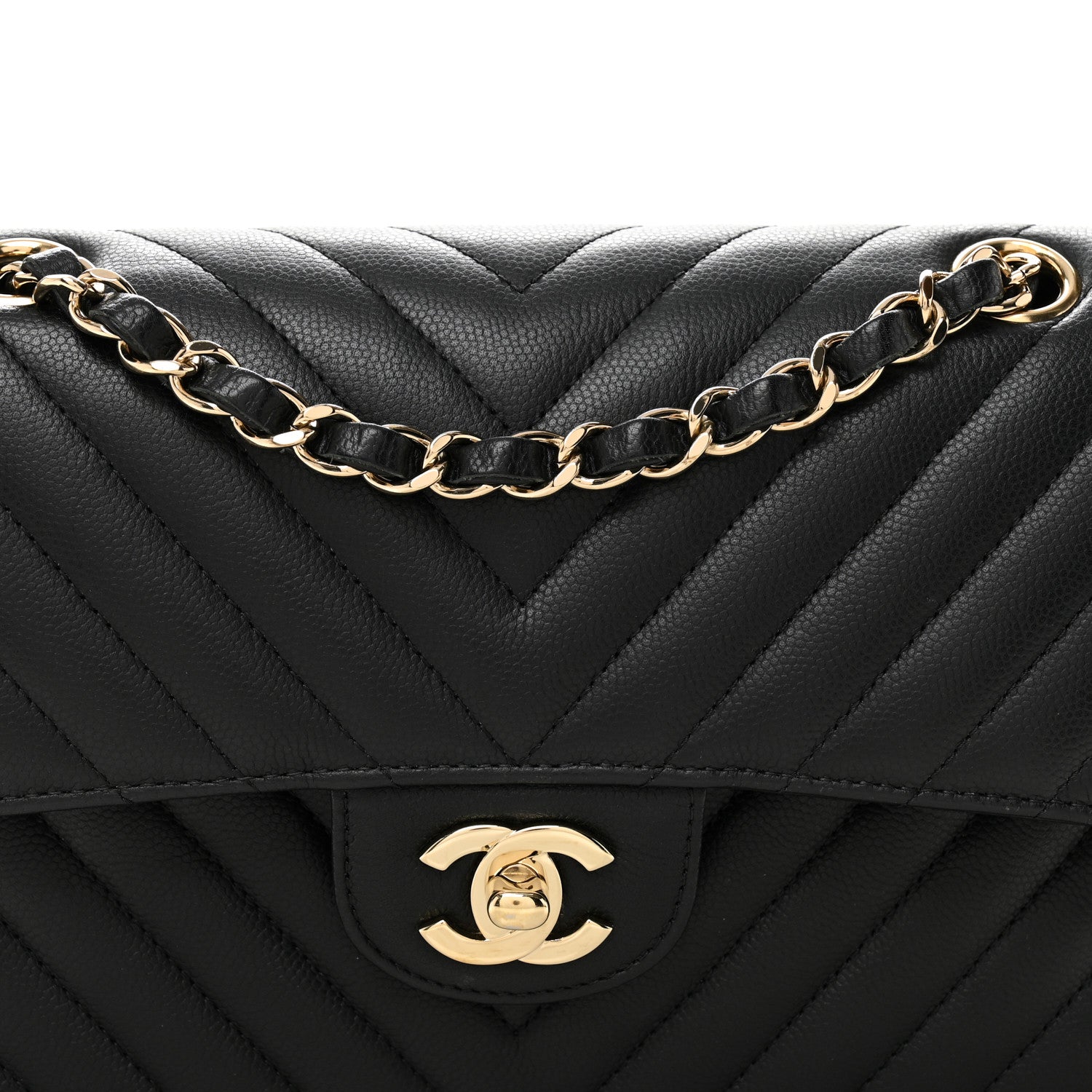 Chanel Caviar Flat Chevron Quilted Small Double Flap Black 8 of 11