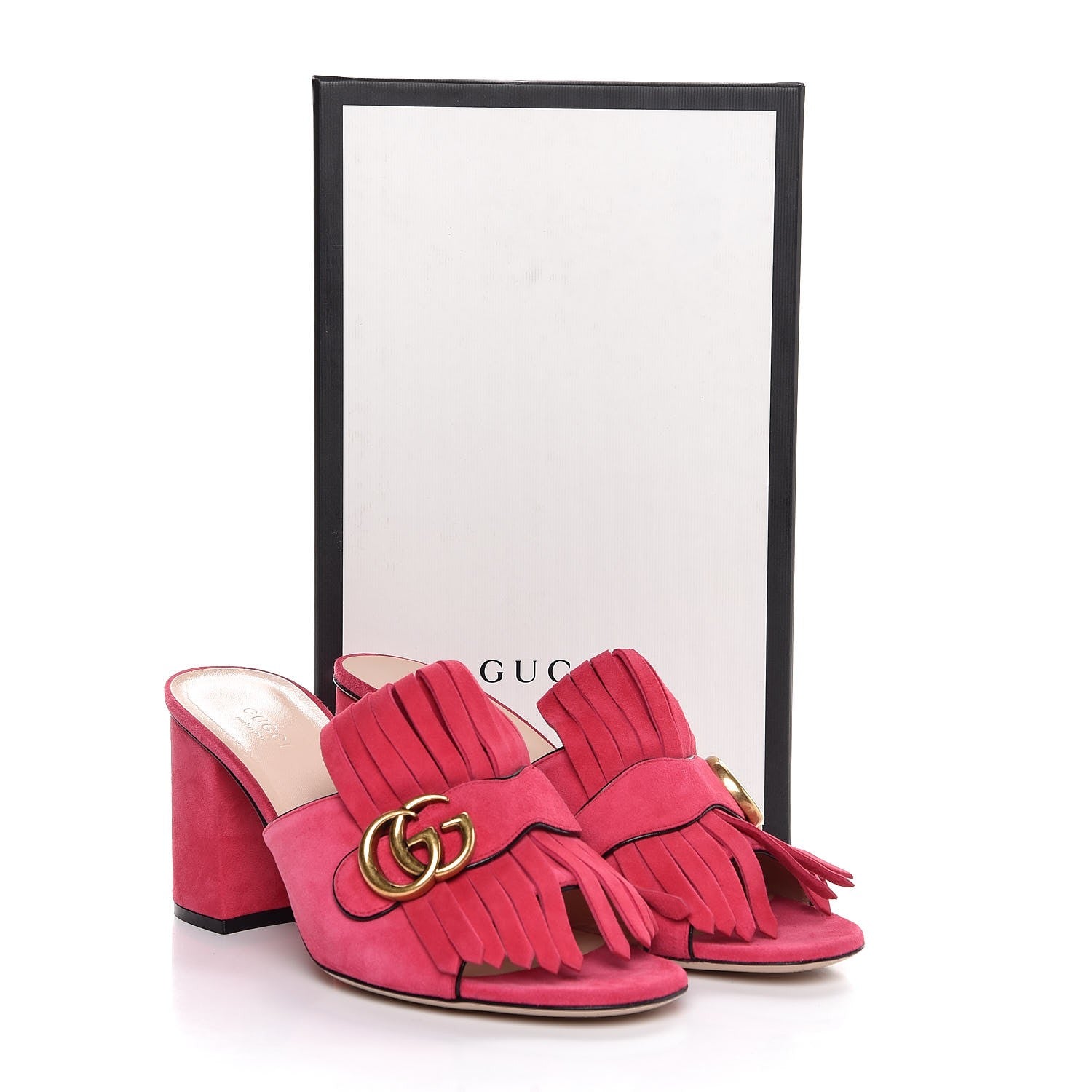 Gucci Kid Scamosciato GG Marmont Fringe 75mm Slide Sandals 40 Hot Pink 10 of 10