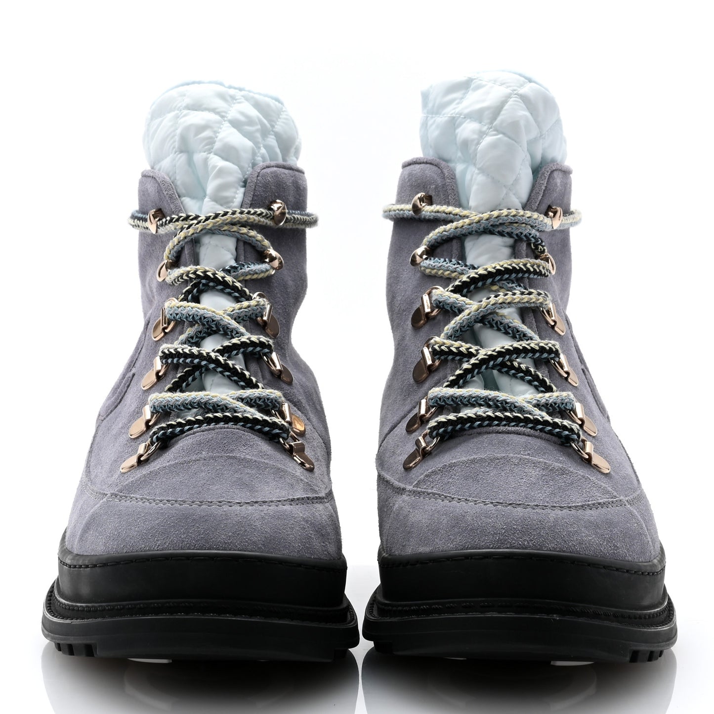Suede Nylon Lace Up Snow Boots 38 Grey Blue
