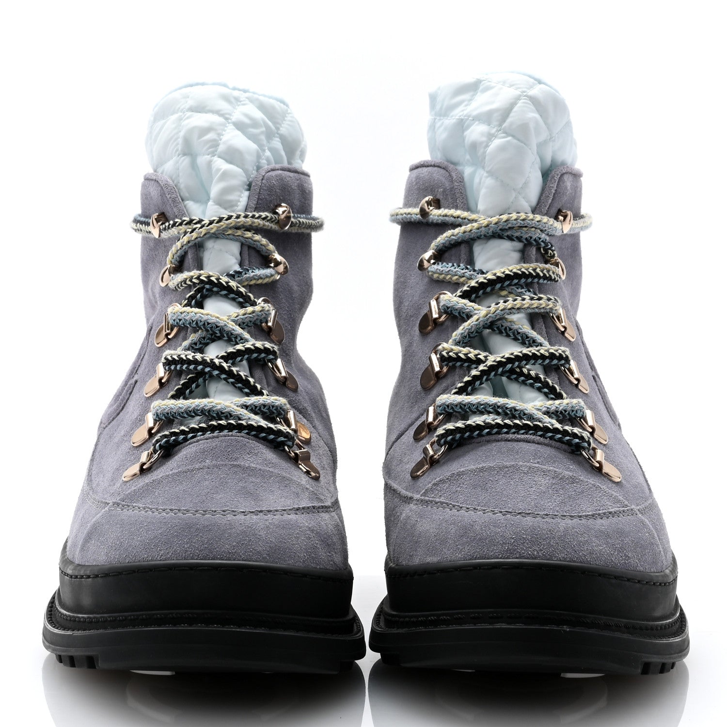 Chanel Suede Nylon Lace Up Snow Boots 38 Grey Blue 2 of 8