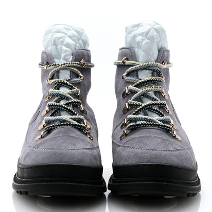 Chanel Suede Nylon Lace Up Snow Boots 38 Grey Blue 2 of 8