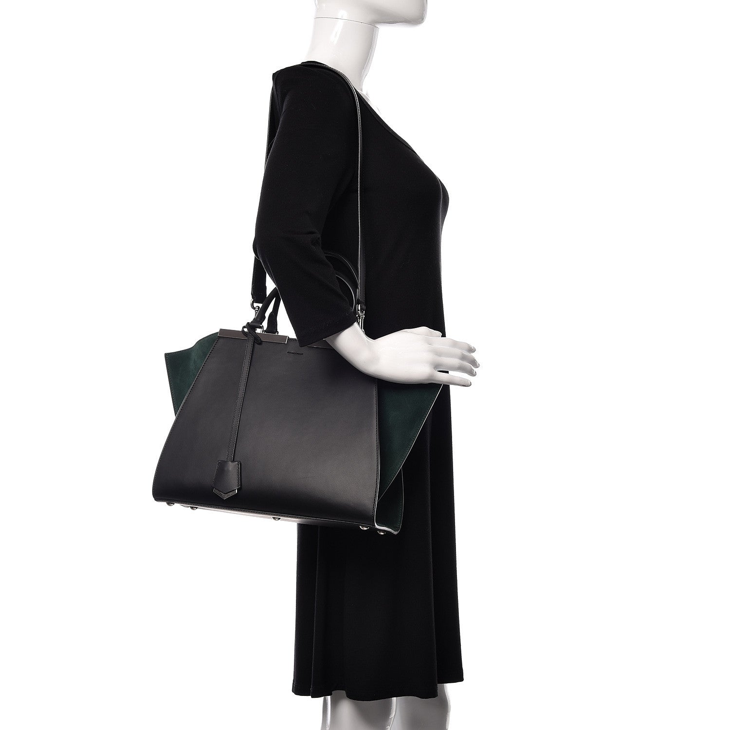 Fendi Vitello Baltico Kore Petite 3Jours Tote Black Verde Prato 2 of 10