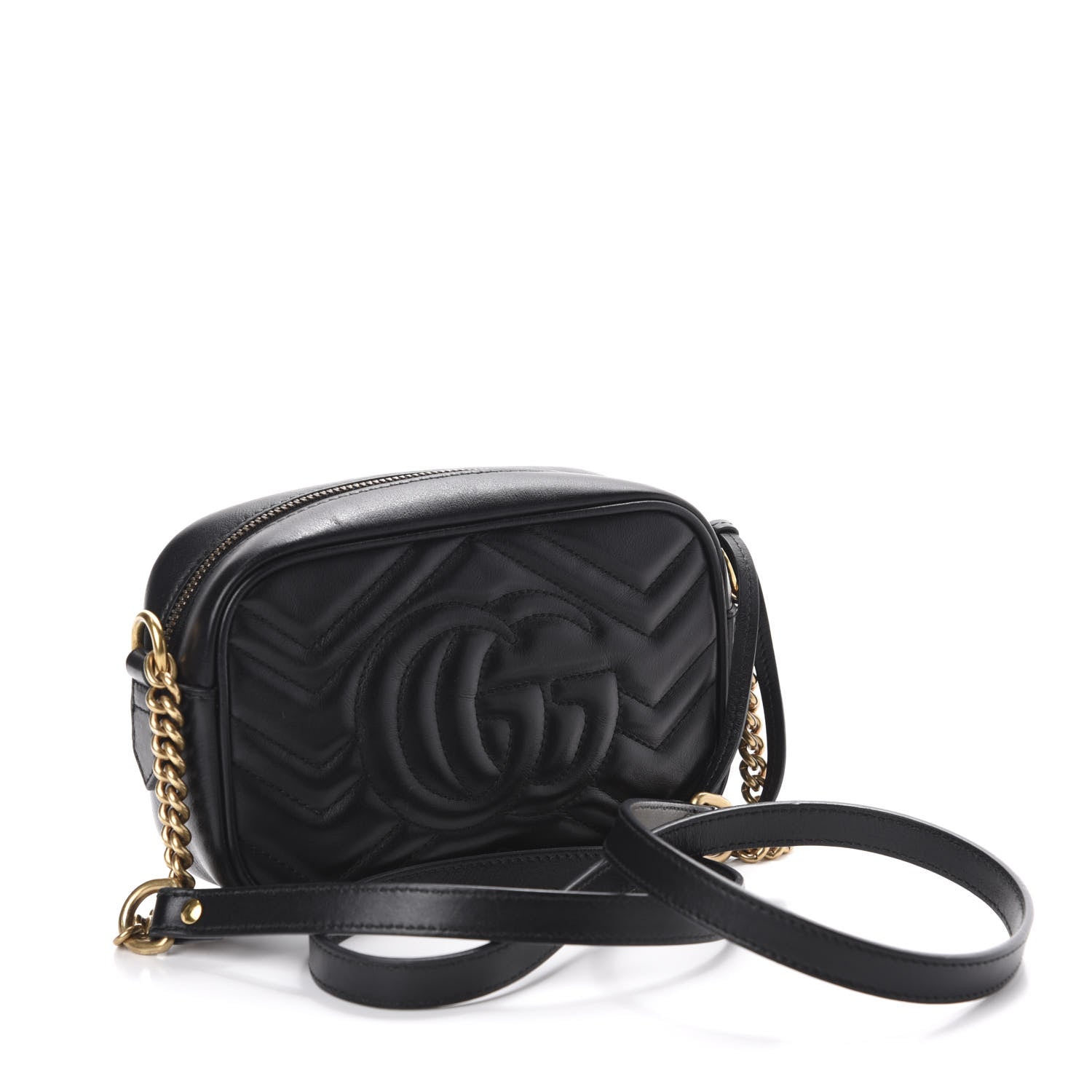Gucci Calfskin Matelasse Mini GG Marmont Chain Shoulder Bag Black 3 of 11