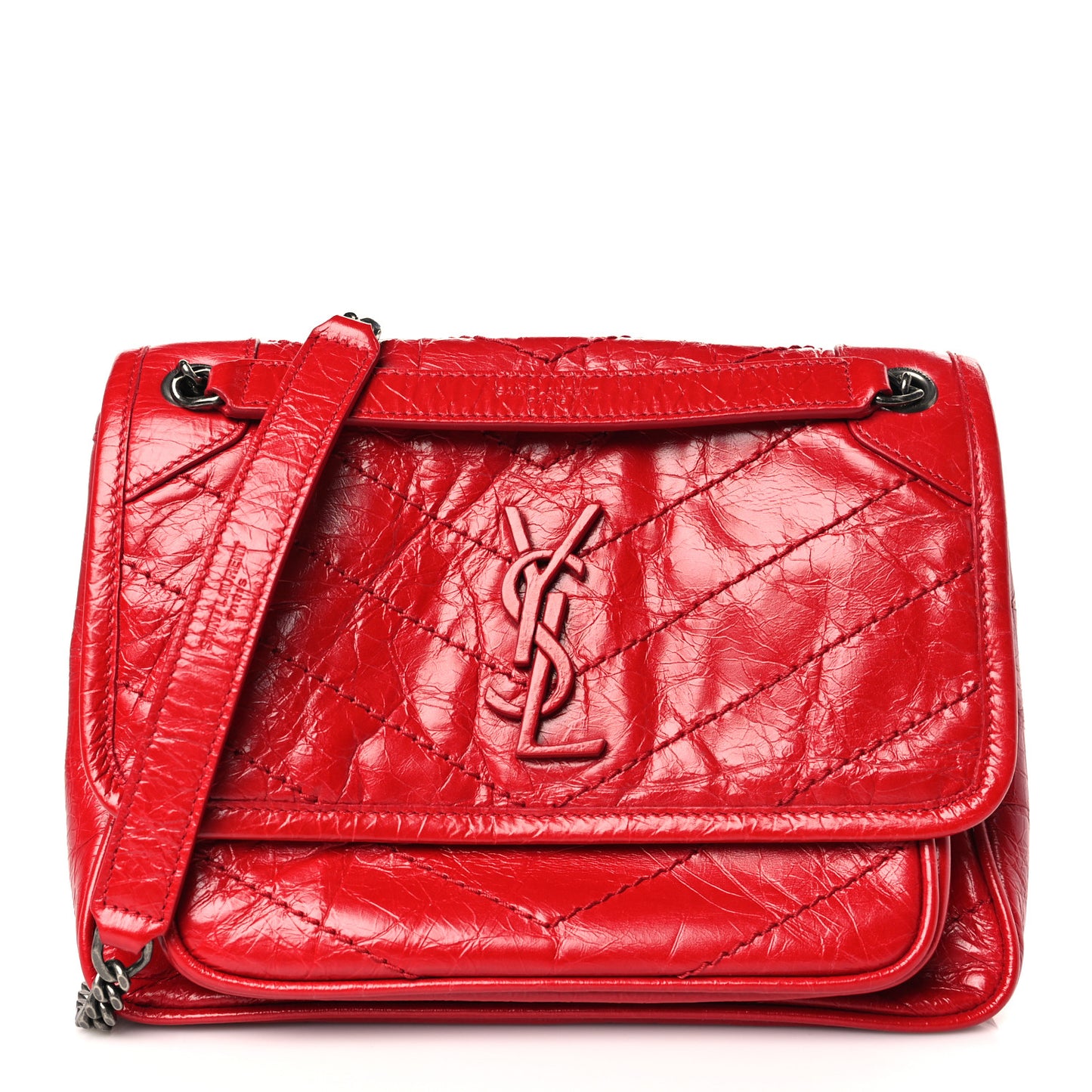 Crinkled Calfskin Matelasse Monogram Baby Niki Chain Satchel Rouge Eros