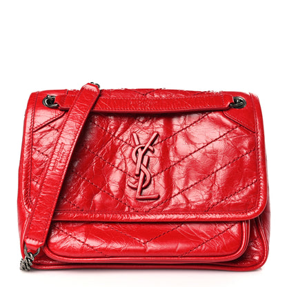 Saint Laurent Crinkled Calfskin Matelasse Monogram Baby Niki Chain Satchel Rouge Eros 1 of 8