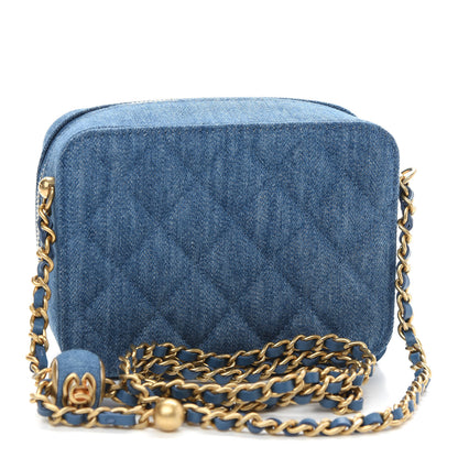 Chanel Denim Quilted CC Pearl Crush Camera Case Blue 3 of 9