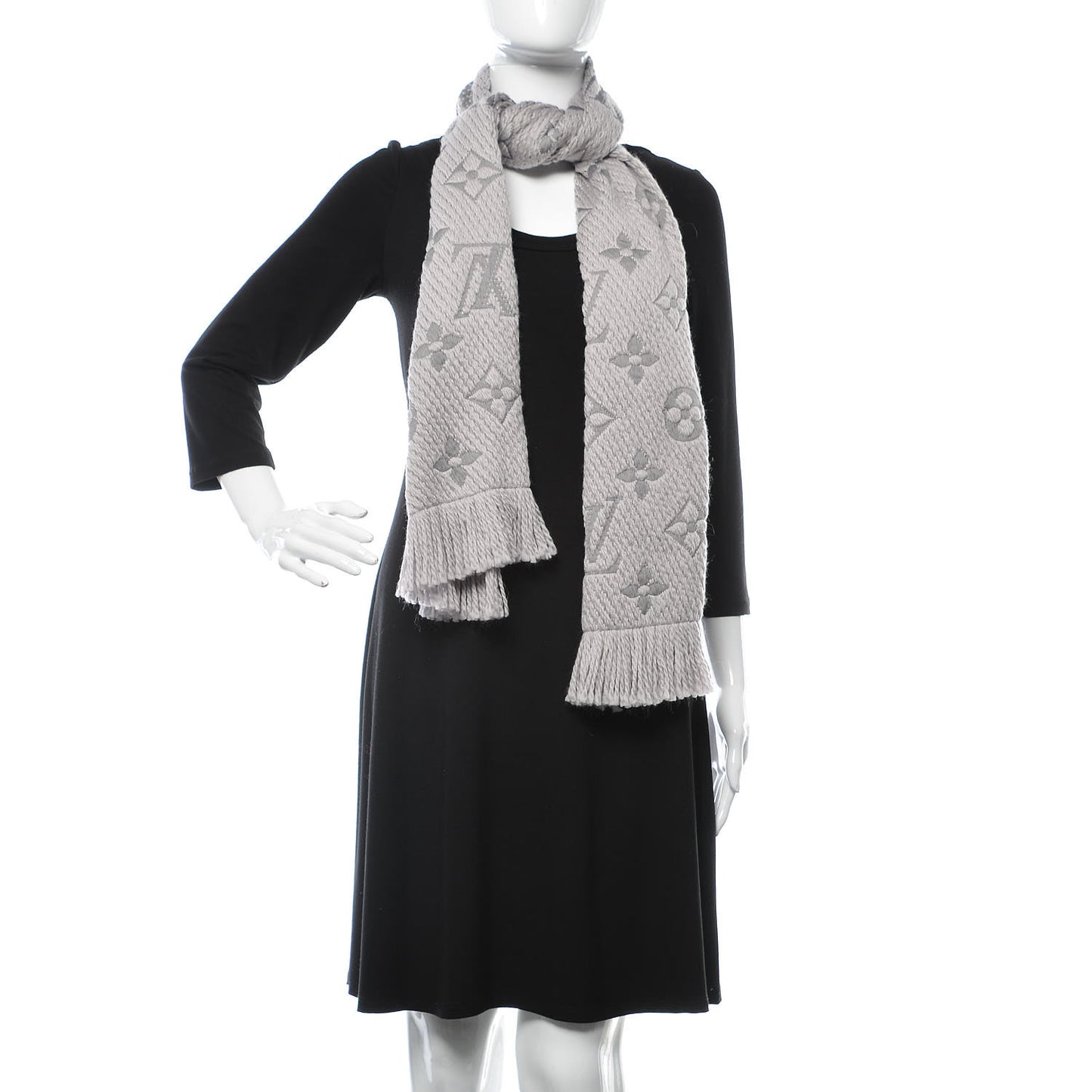 Wool Silk Logomania Scarf Pearl Grey