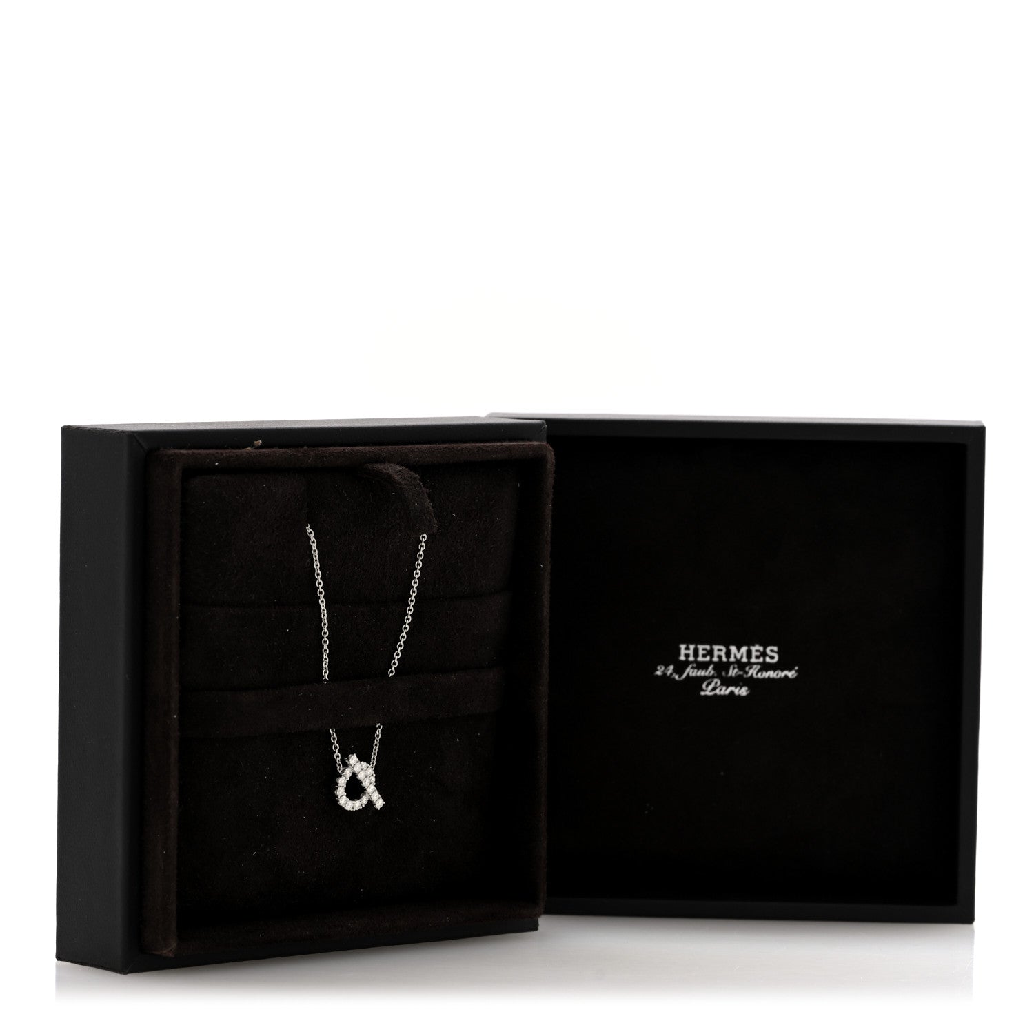 Hermes 18K White Gold Diamond Finesse Pendant Necklace 6 of 6