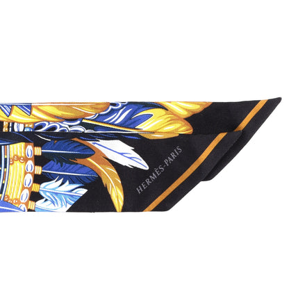 Hermes Silk La Danse Pacifique Twilly Bleu Nuit Jaune Vif 2 of 4