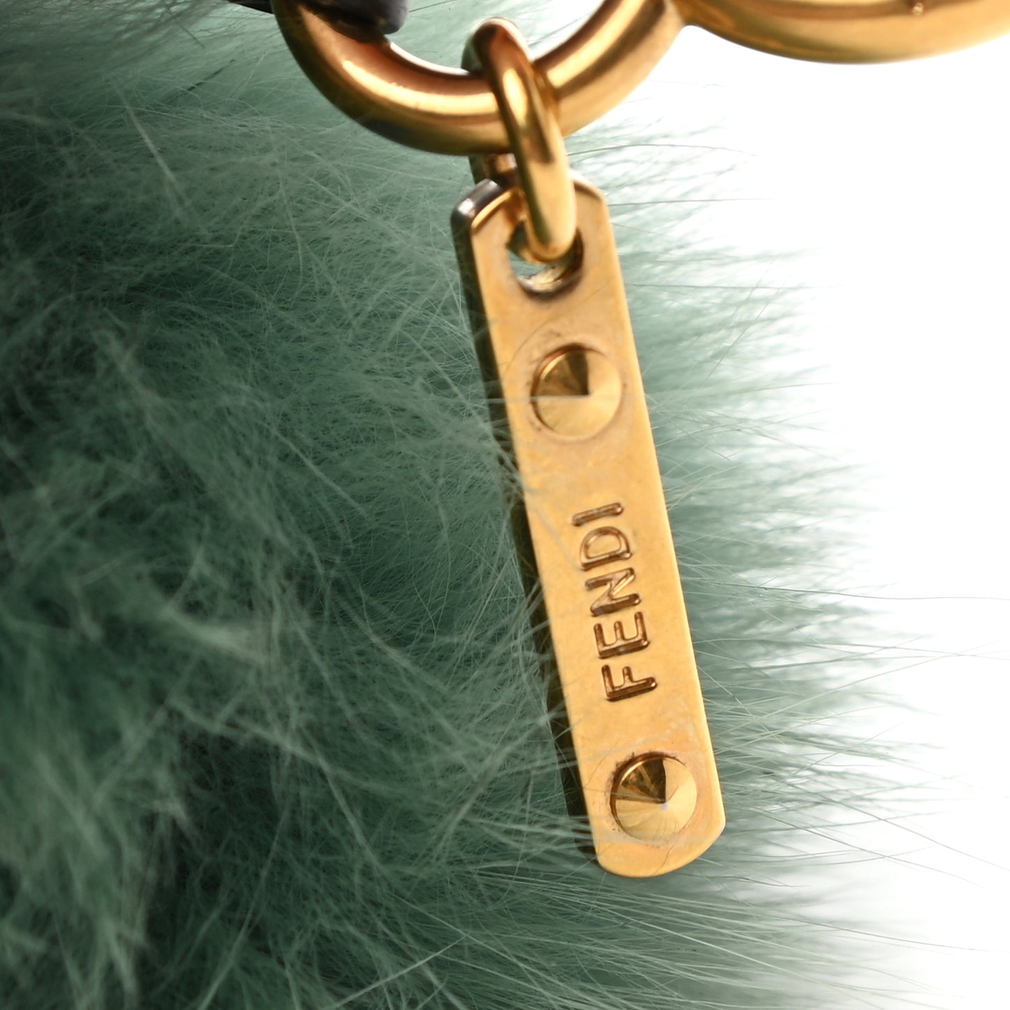 Fox Fur Nappa FF Pom Pom Bag Charm Green Black