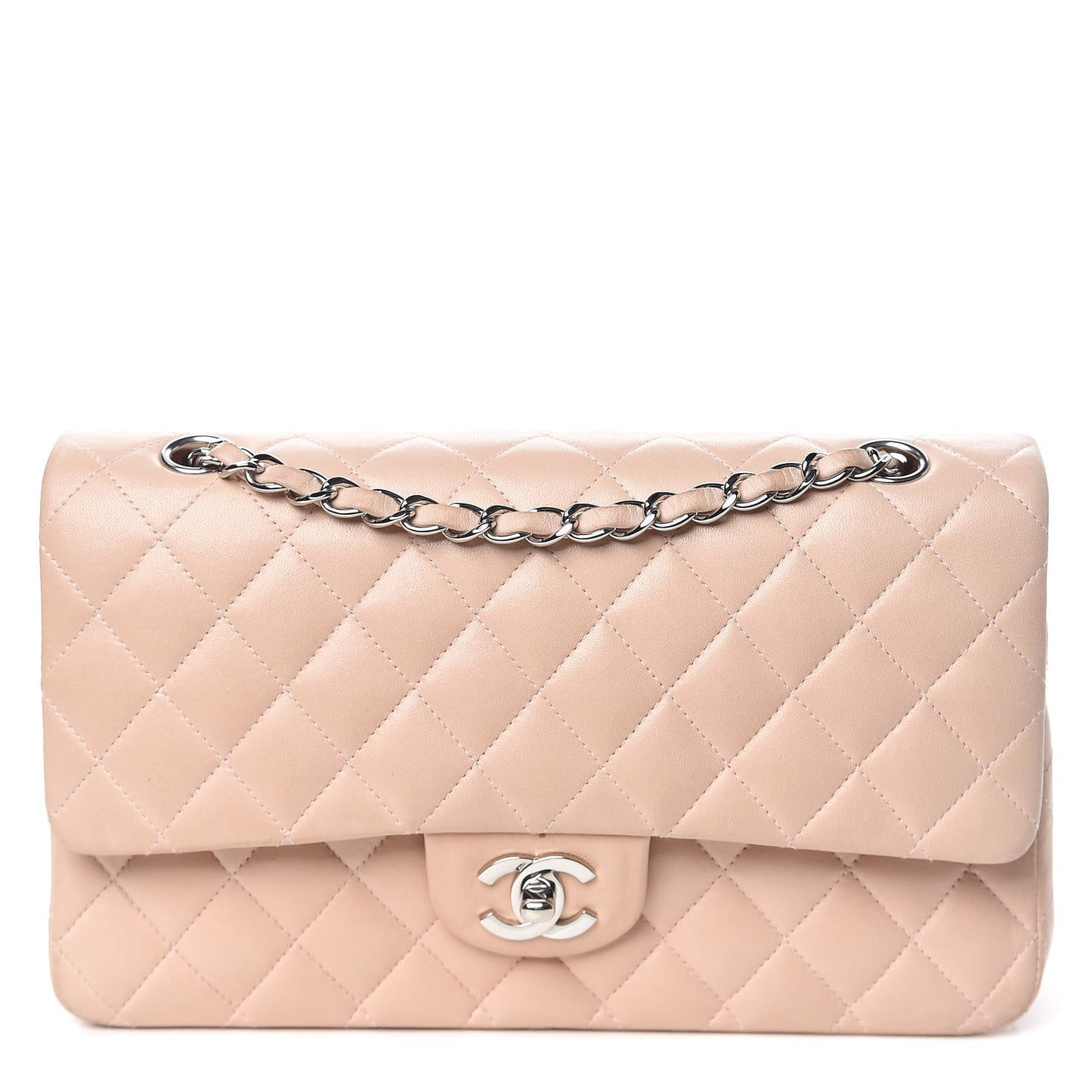 Lambskin Quilted Medium Double Flap Light Pink
